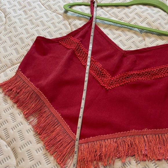 Boho Style Red Fringe Crop Top Size Medium - Picture 6 of 7